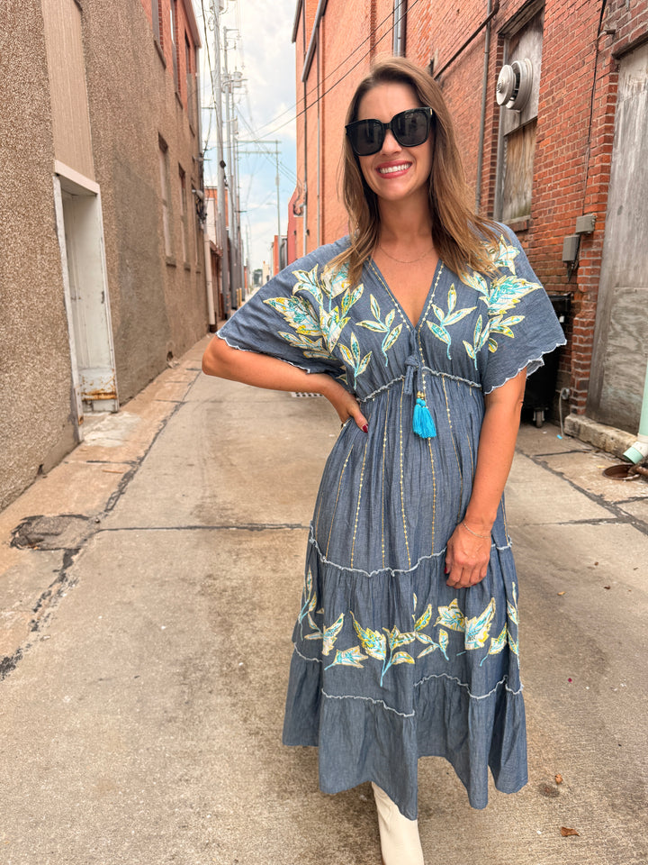 Boho Beauty Denim Maxi Dress