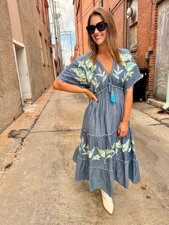 Boho Beauty Denim Maxi Dress