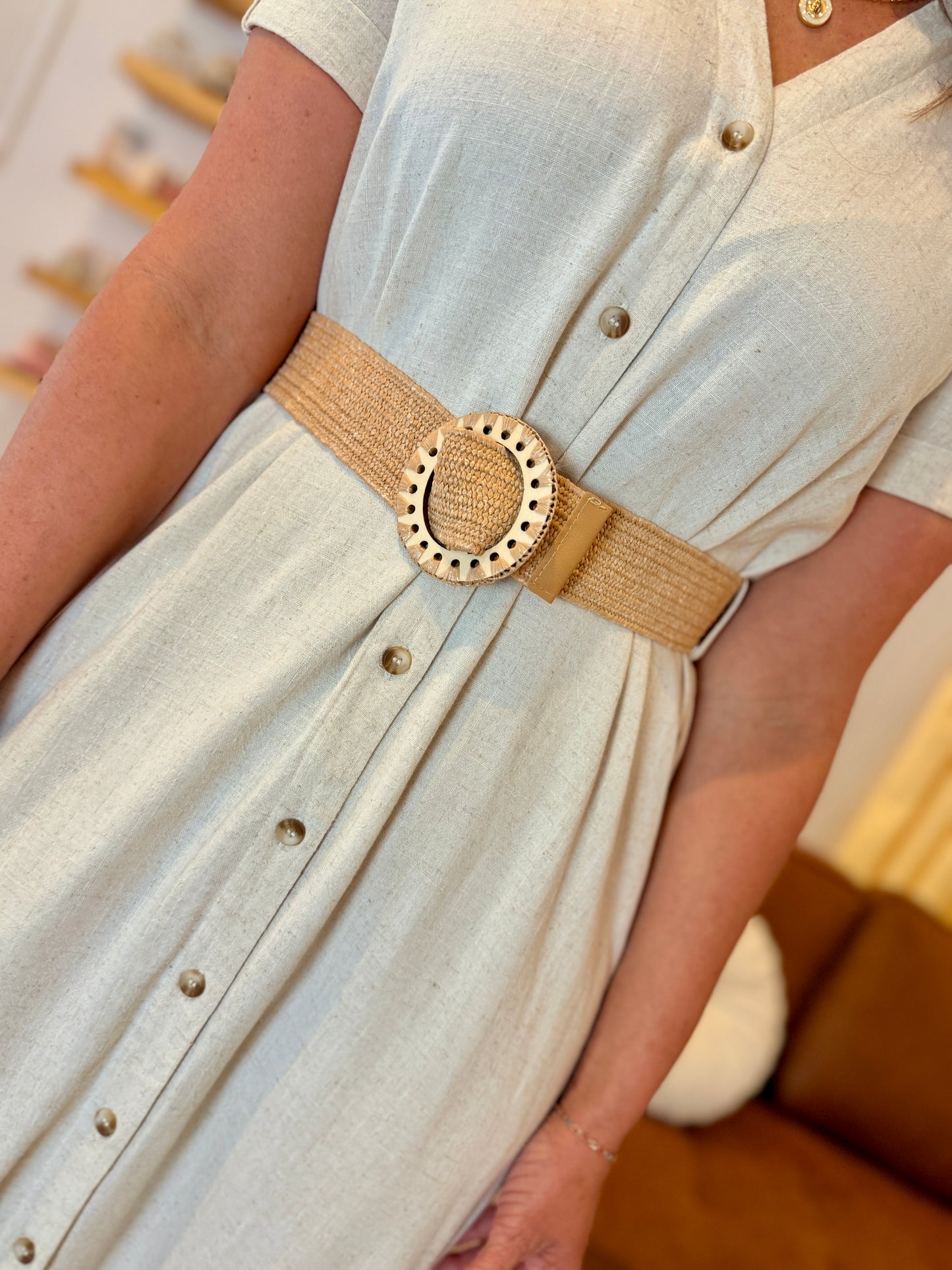 Collared Button Down Belted Midi Dress