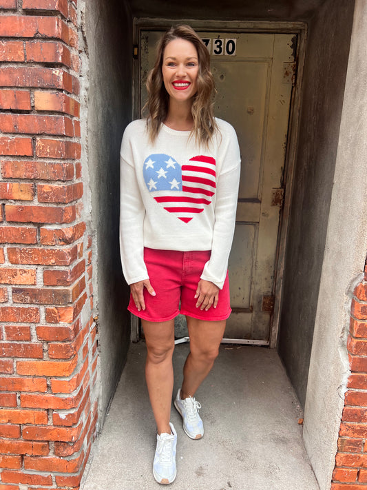 American Flag Heart Sweater Top