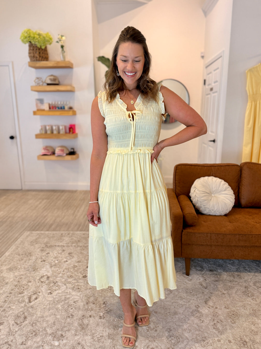 The Elara Tiered Midi Dres - Butter Yellow