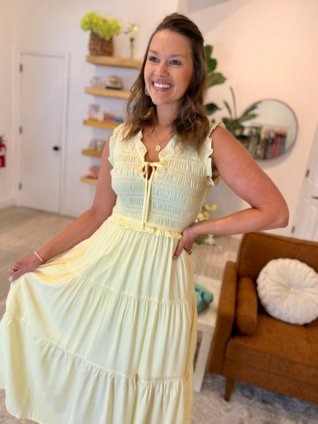 The Elara Tiered Midi Dres - Butter Yellow