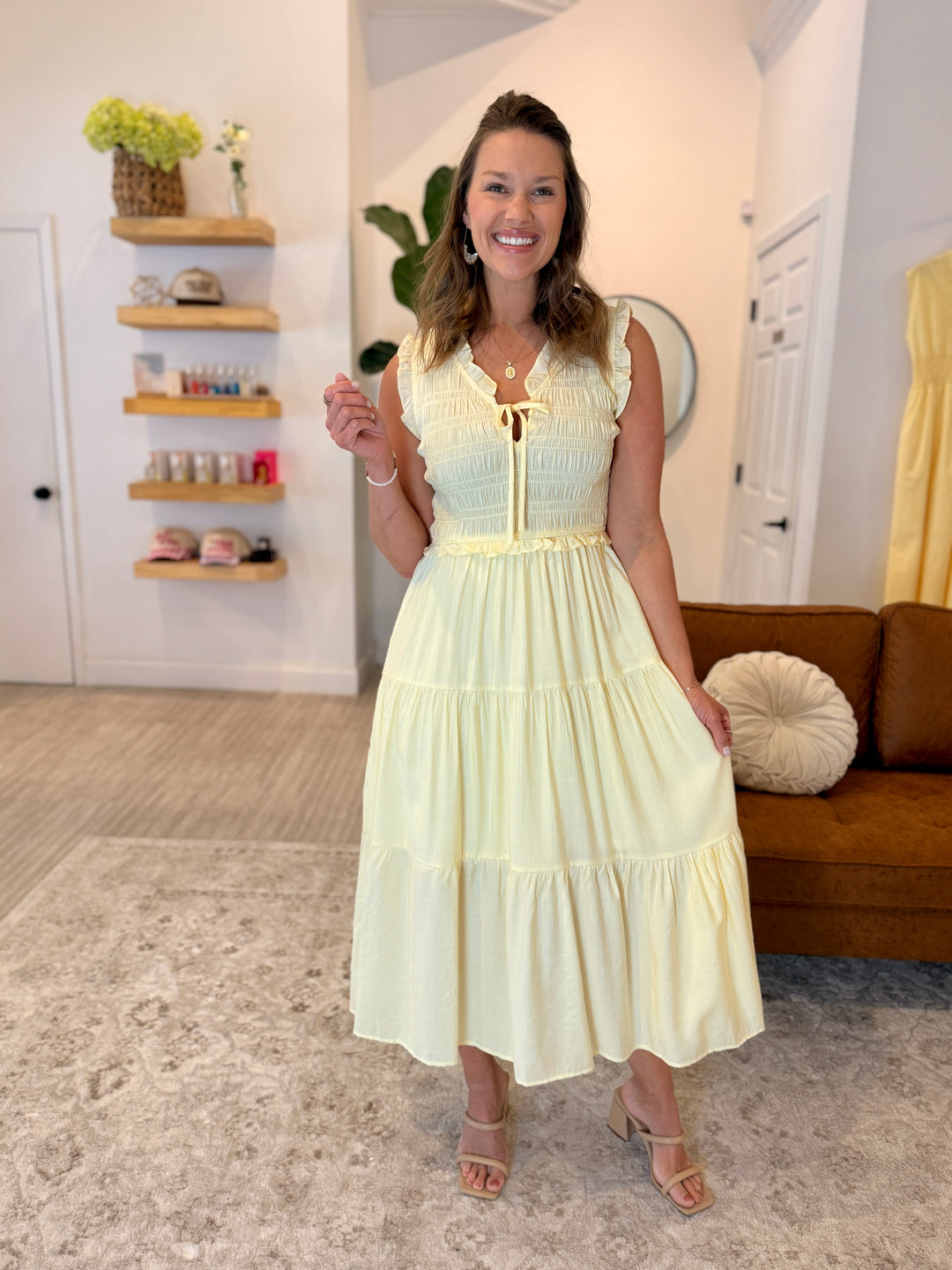 The Elara Tiered Midi Dres - Butter Yellow