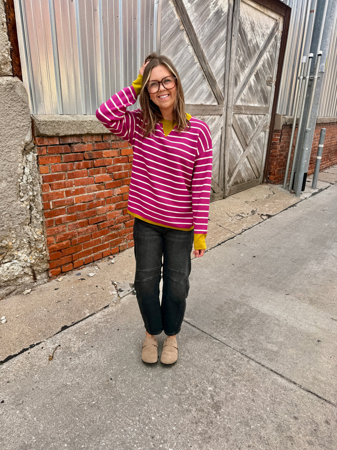 The Stella Striped Contrast Pullover - Amethyst