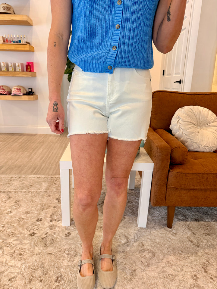 The High-Rise White Out Denim Shorts