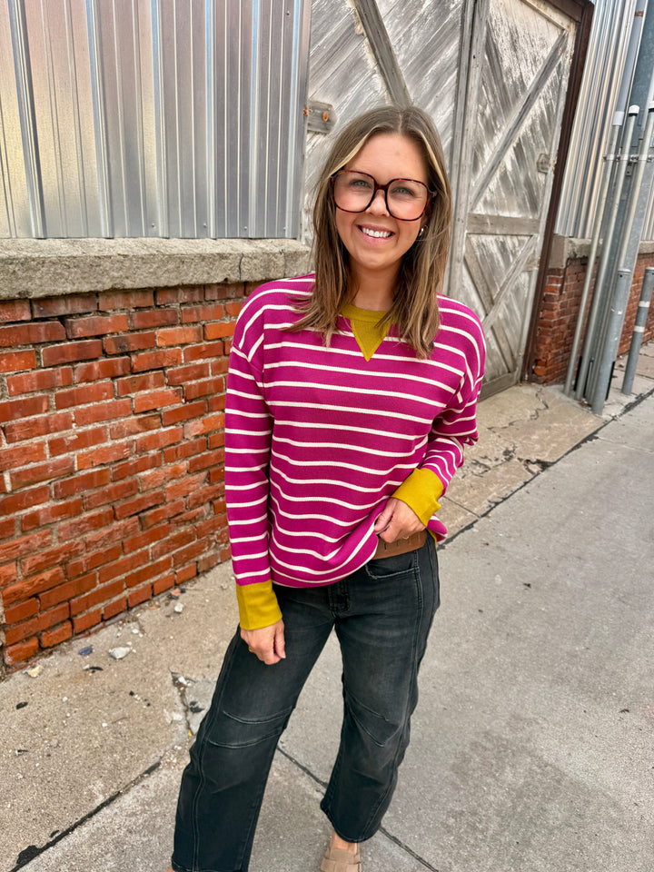 The Stella Striped Contrast Pullover - Amethyst