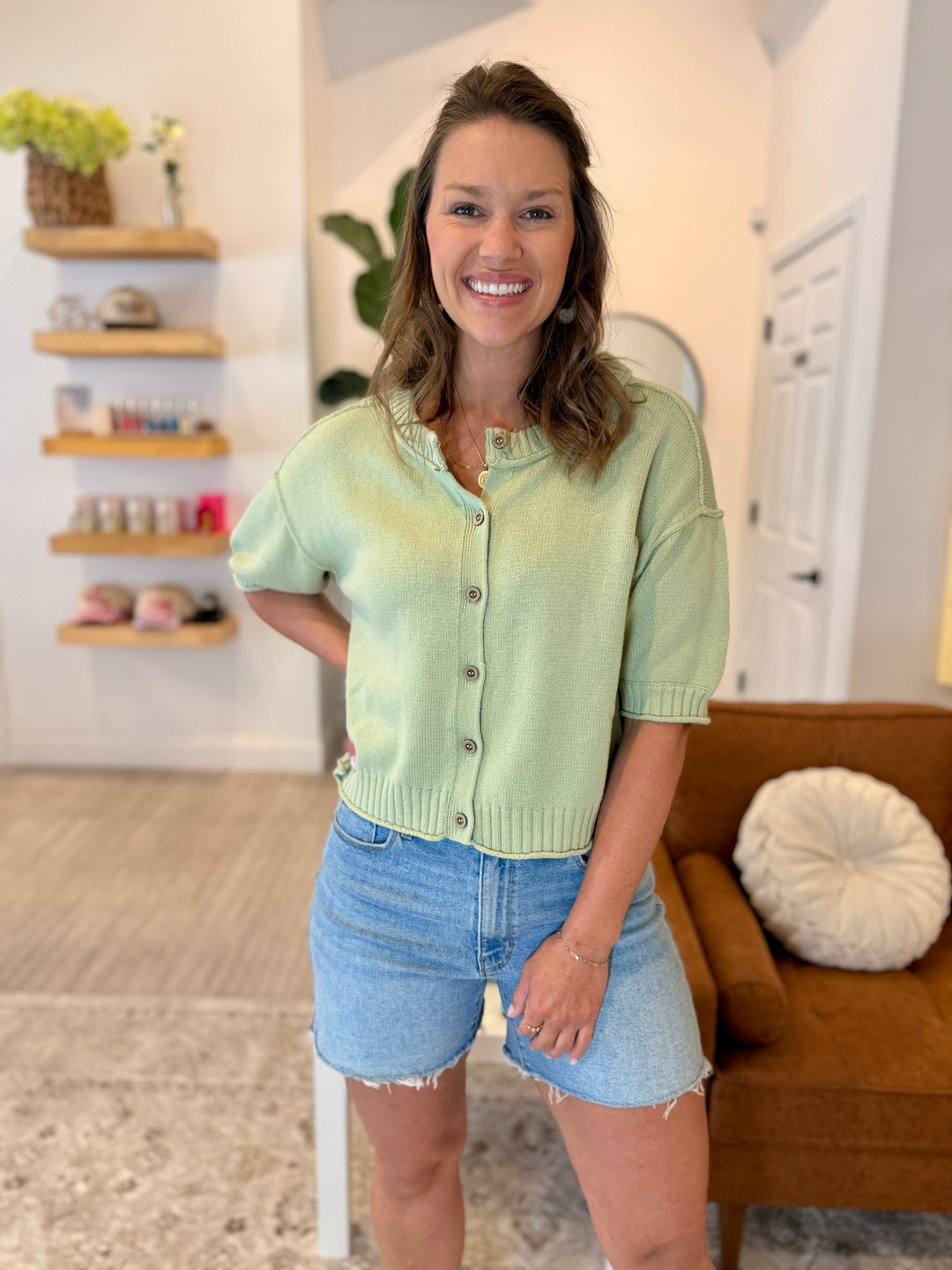 Olive Grove Short Sleeve Knit Cardigan