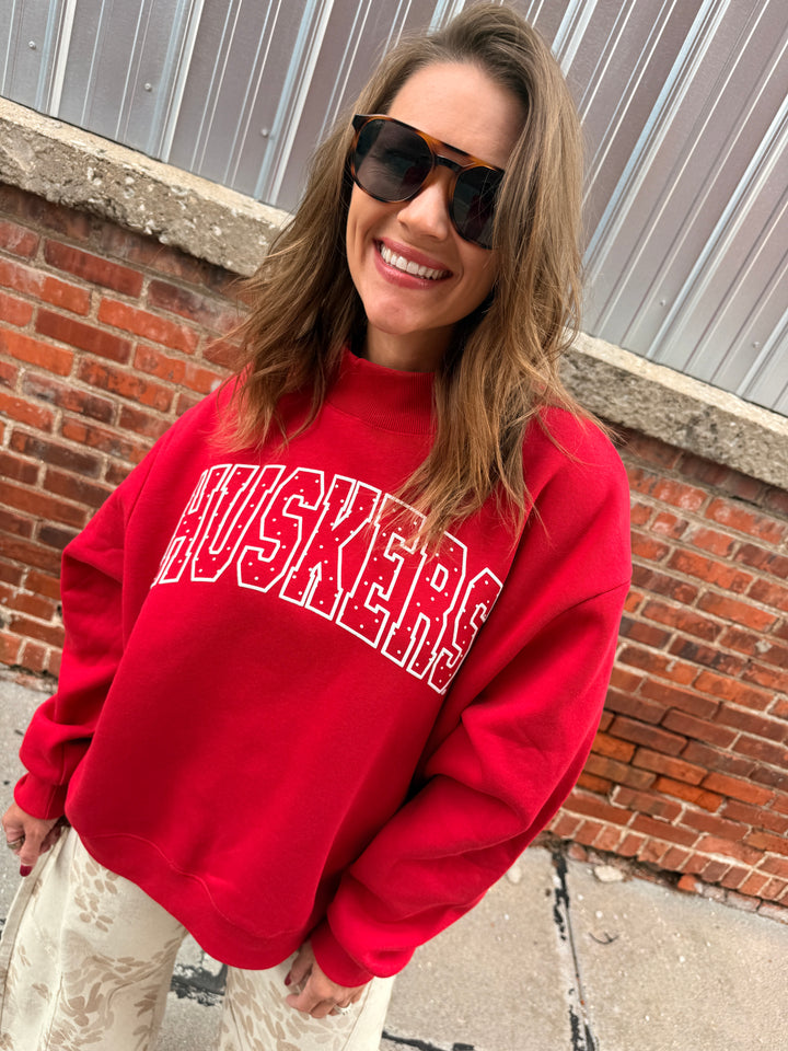 Nebraska Huskers Polka Dot Puff Wknd Mock Neck Sweatshirt