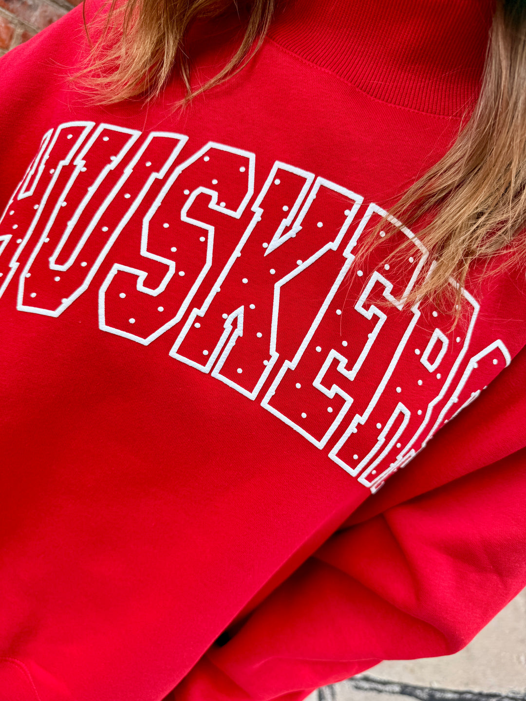 Nebraska Huskers Polka Dot Puff Wknd Mock Neck Sweatshirt