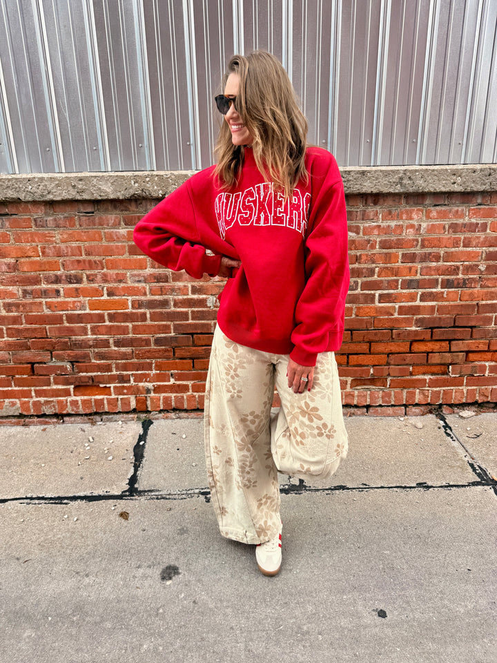 Nebraska Huskers Polka Dot Puff Wknd Mock Neck Sweatshirt