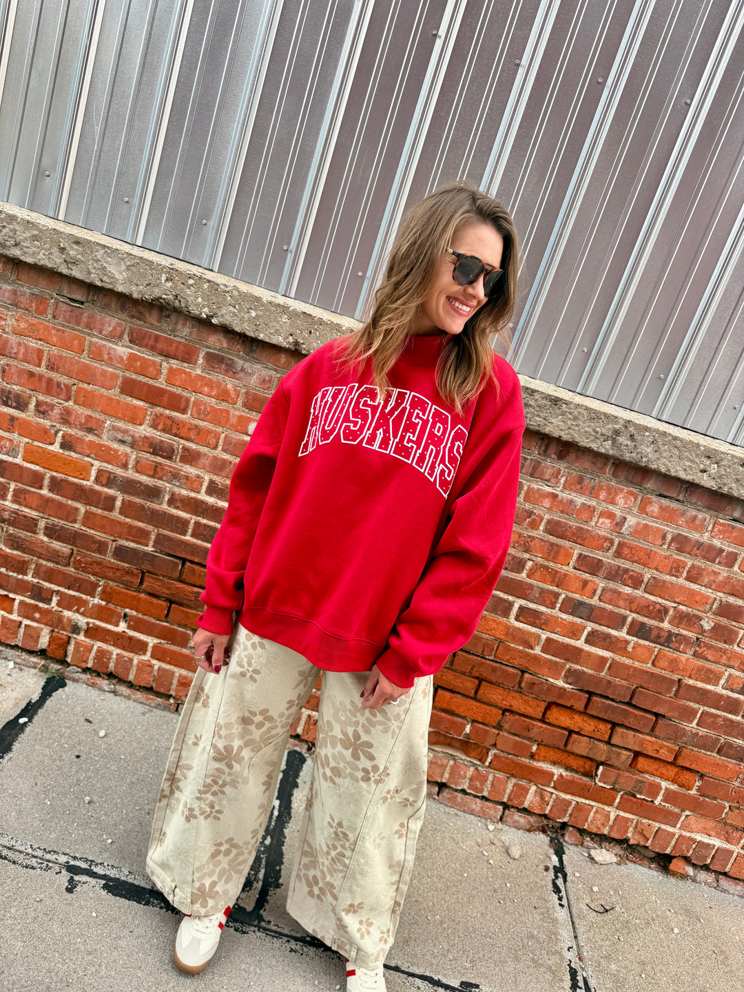 Nebraska Huskers Polka Dot Puff Wknd Mock Neck Sweatshirt