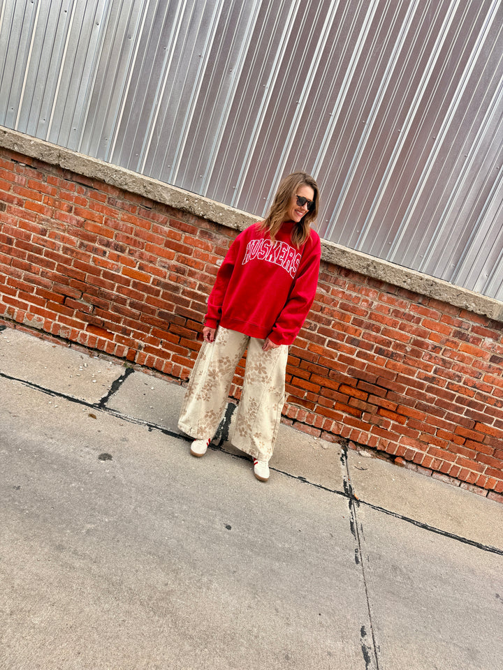 Nebraska Huskers Polka Dot Puff Wknd Mock Neck Sweatshirt