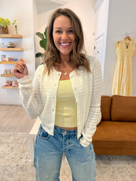 Textured Grid Knit Cardigan