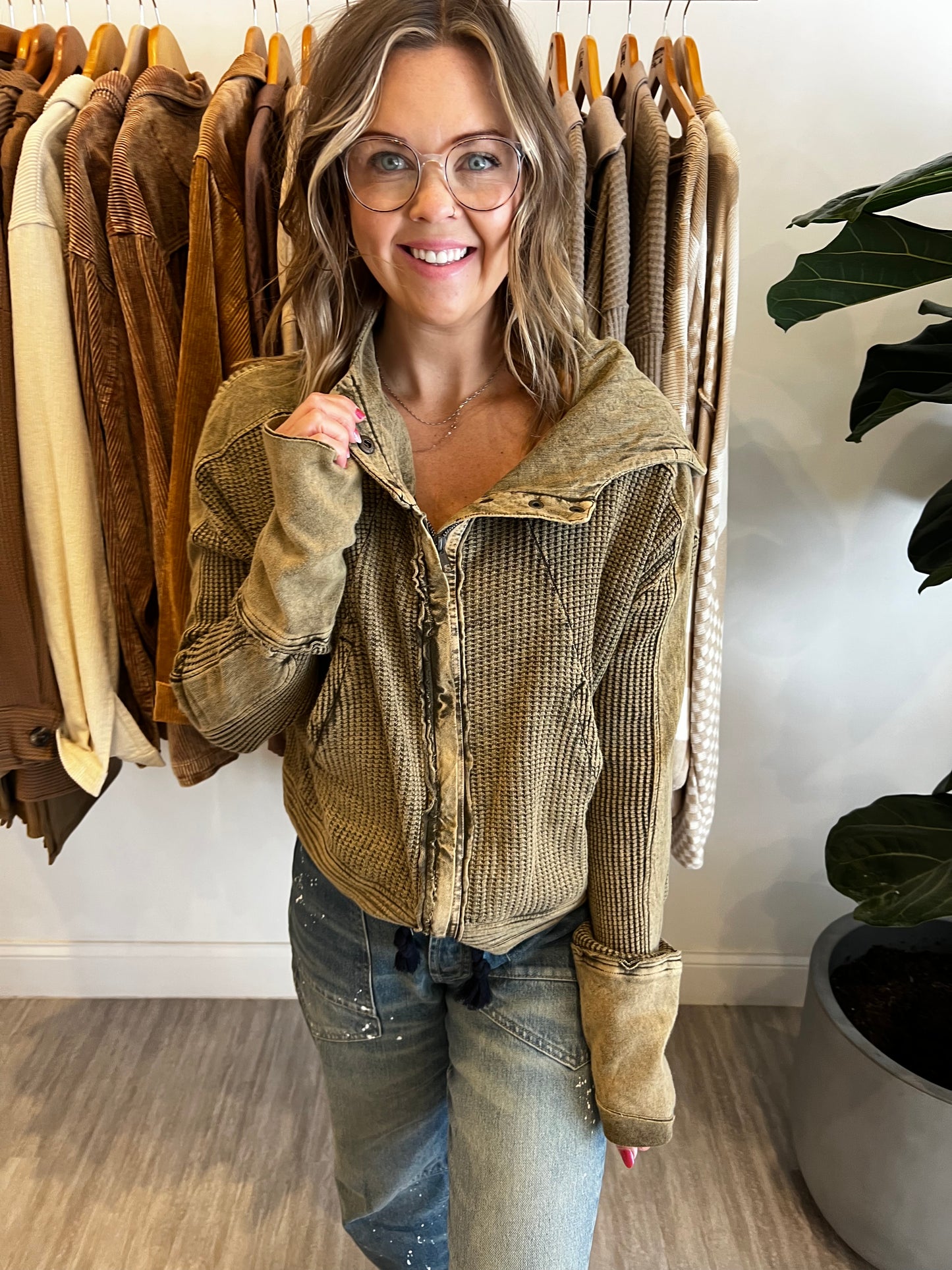 Free People Olive Button Up Jacket