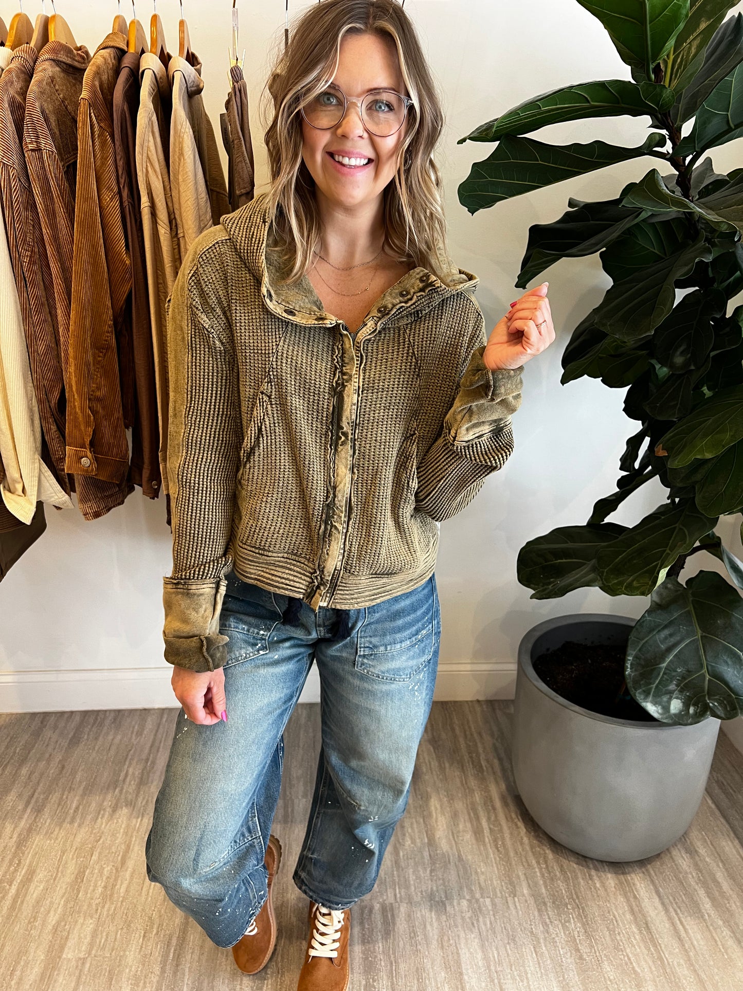 Free People Olive Button Up Jacket