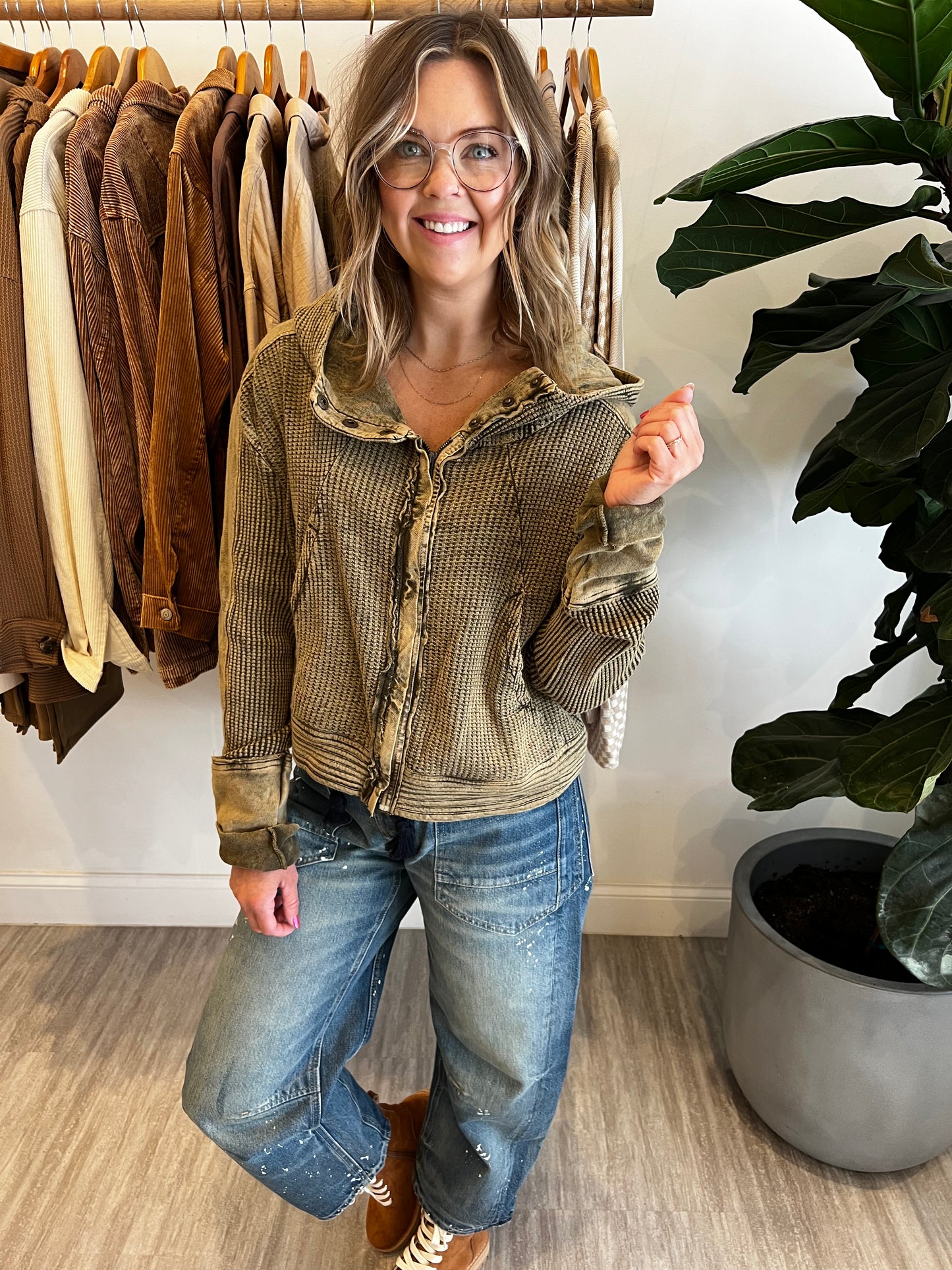 Free People Olive Button Up Jacket