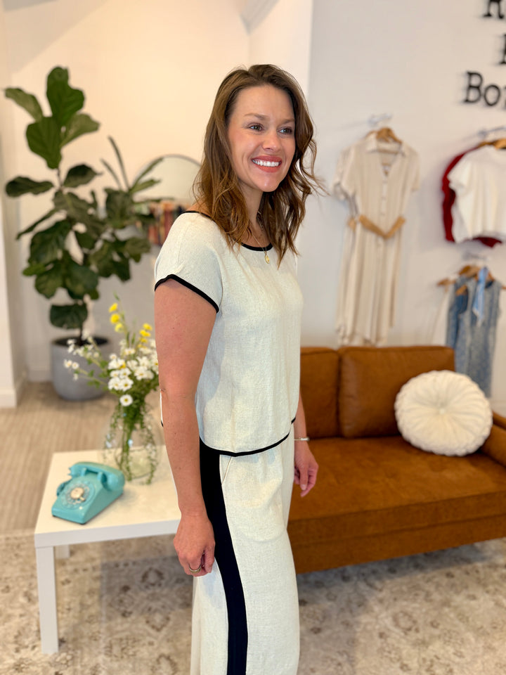 Luxe Linen Contrast Trim Bottoms - Natural