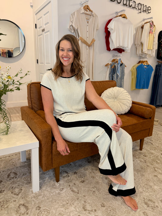 Luxe Linen Contrast Trim Bottoms - Natural