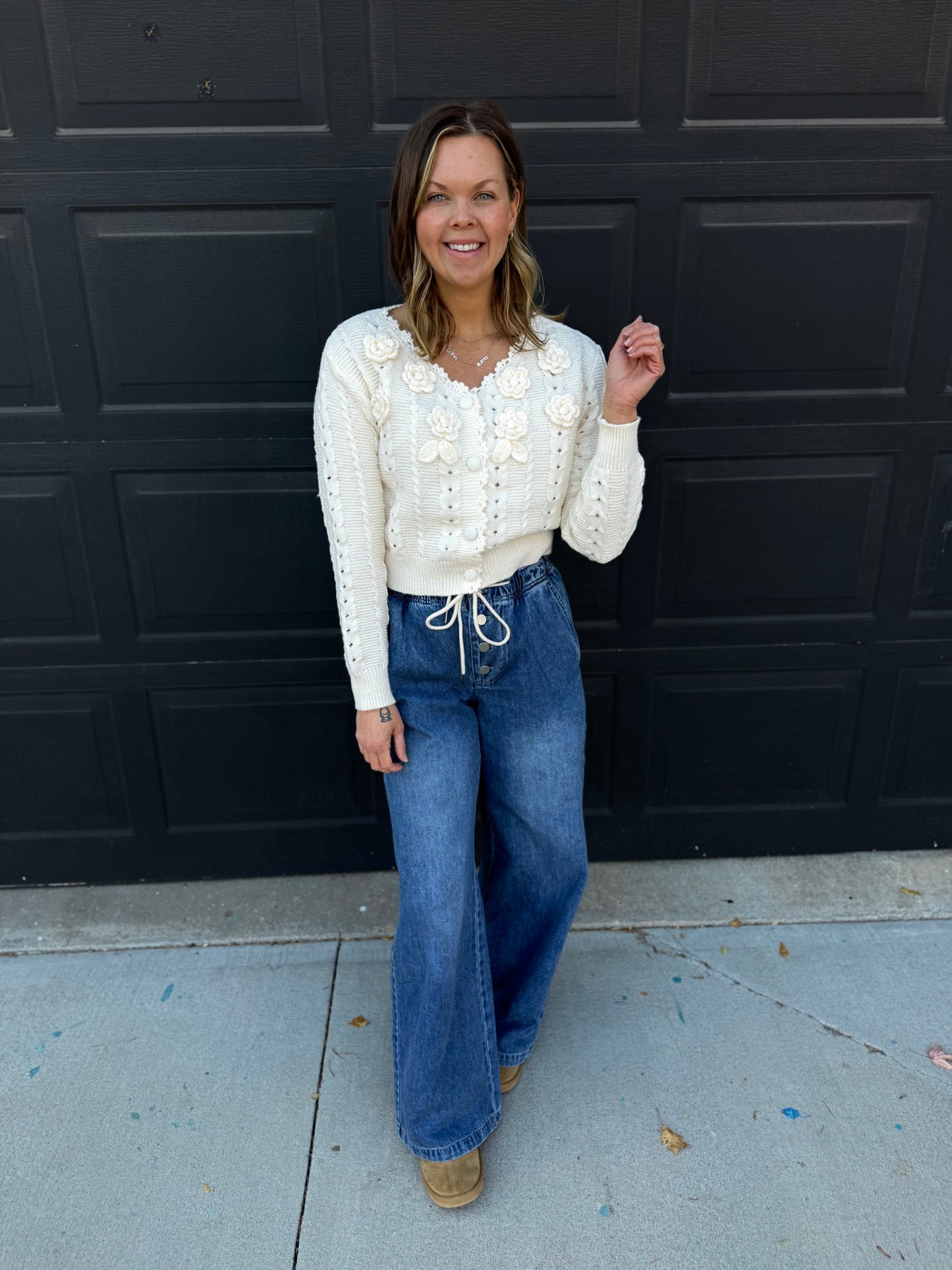 Wide Leg Denim Pants With Drawstring