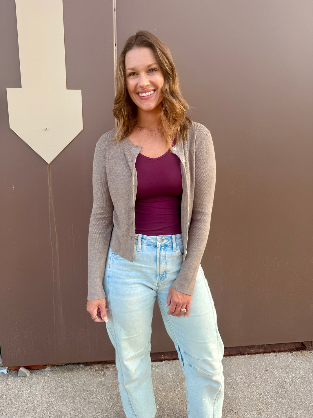 Classic Ribbed Crewneck Cardigan - Mocha