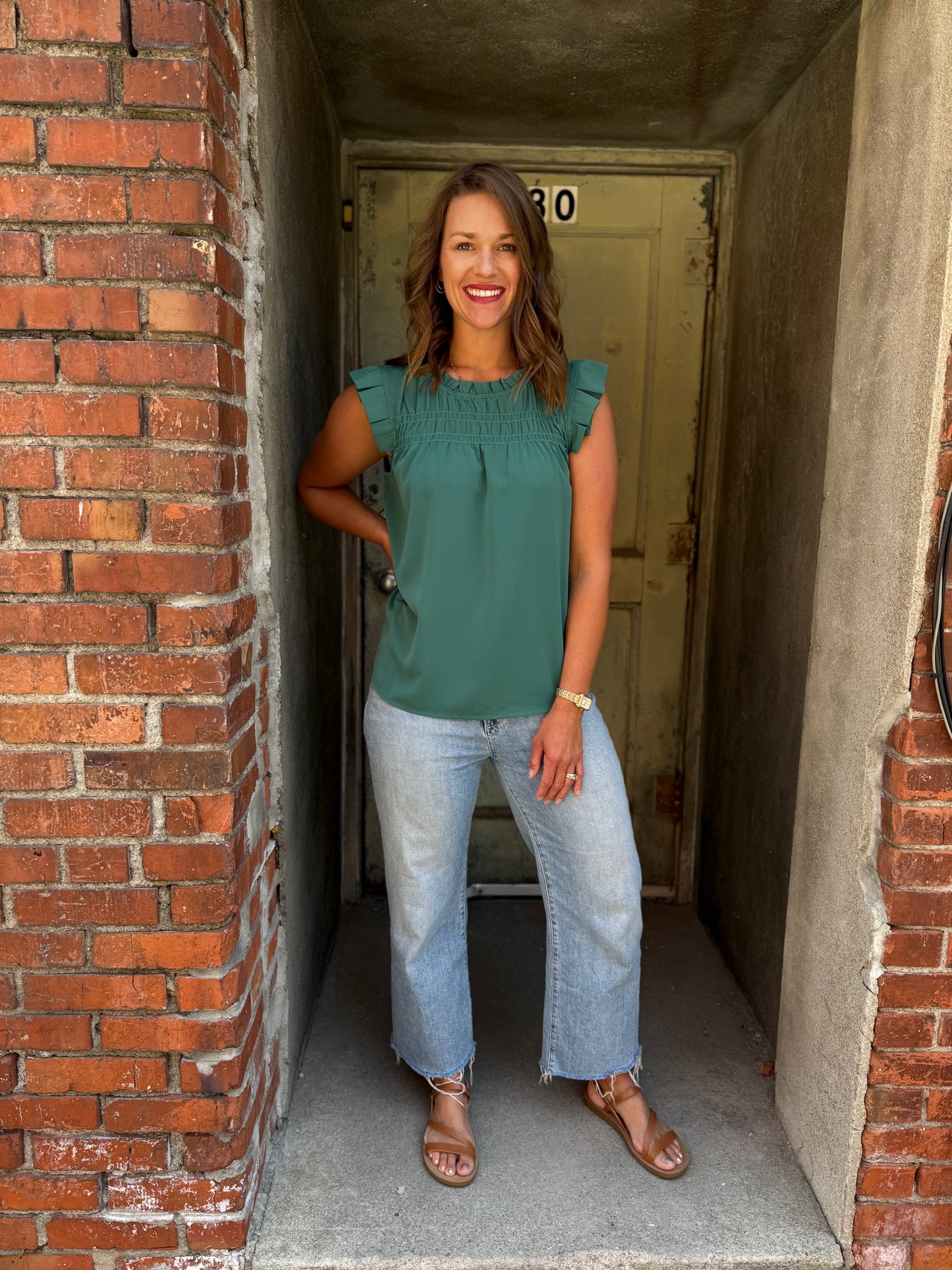 Green Pleated Top