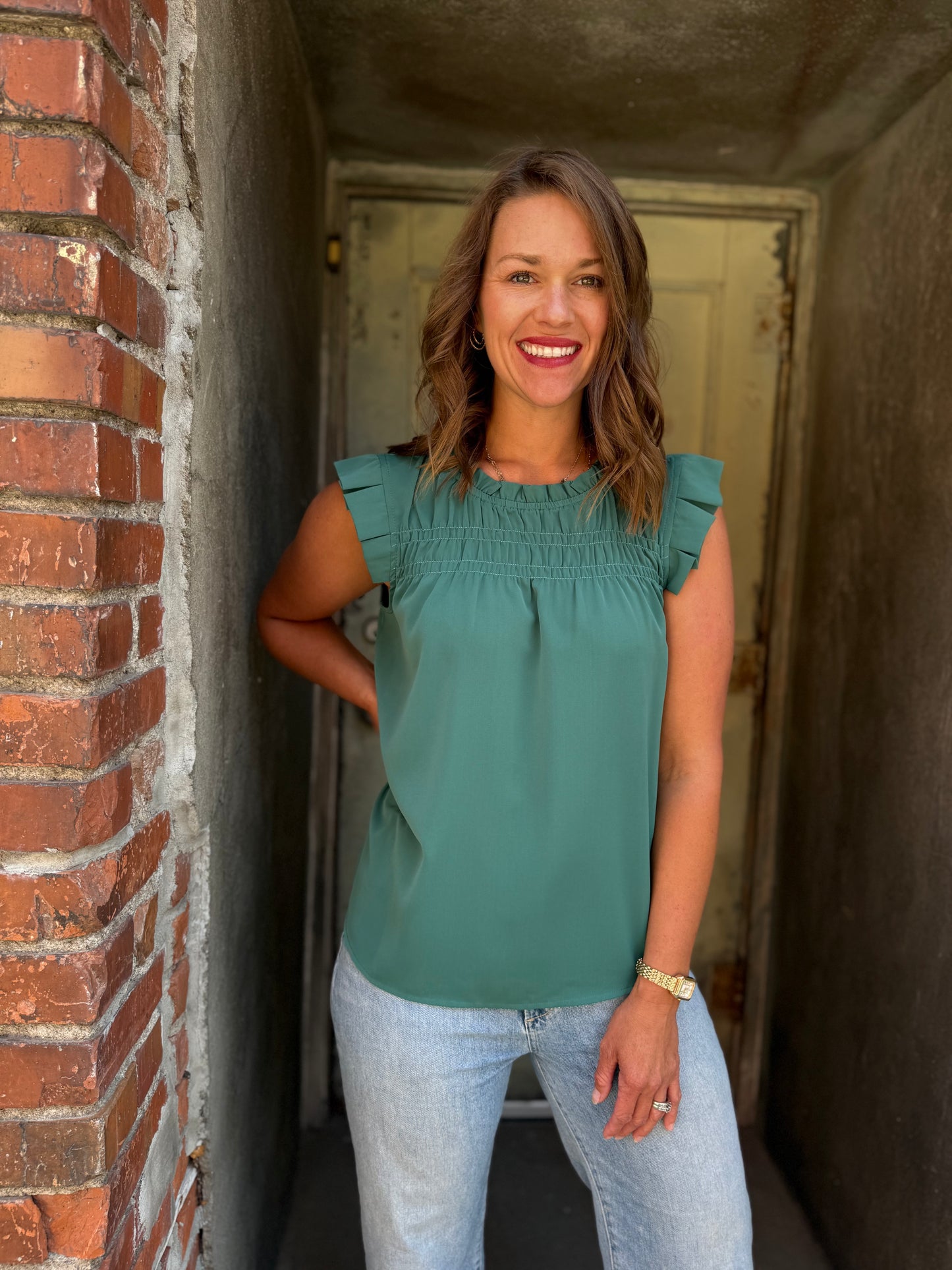 Green Pleated Top