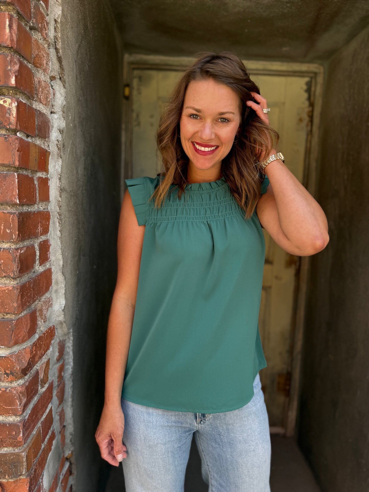 Green Pleated Top