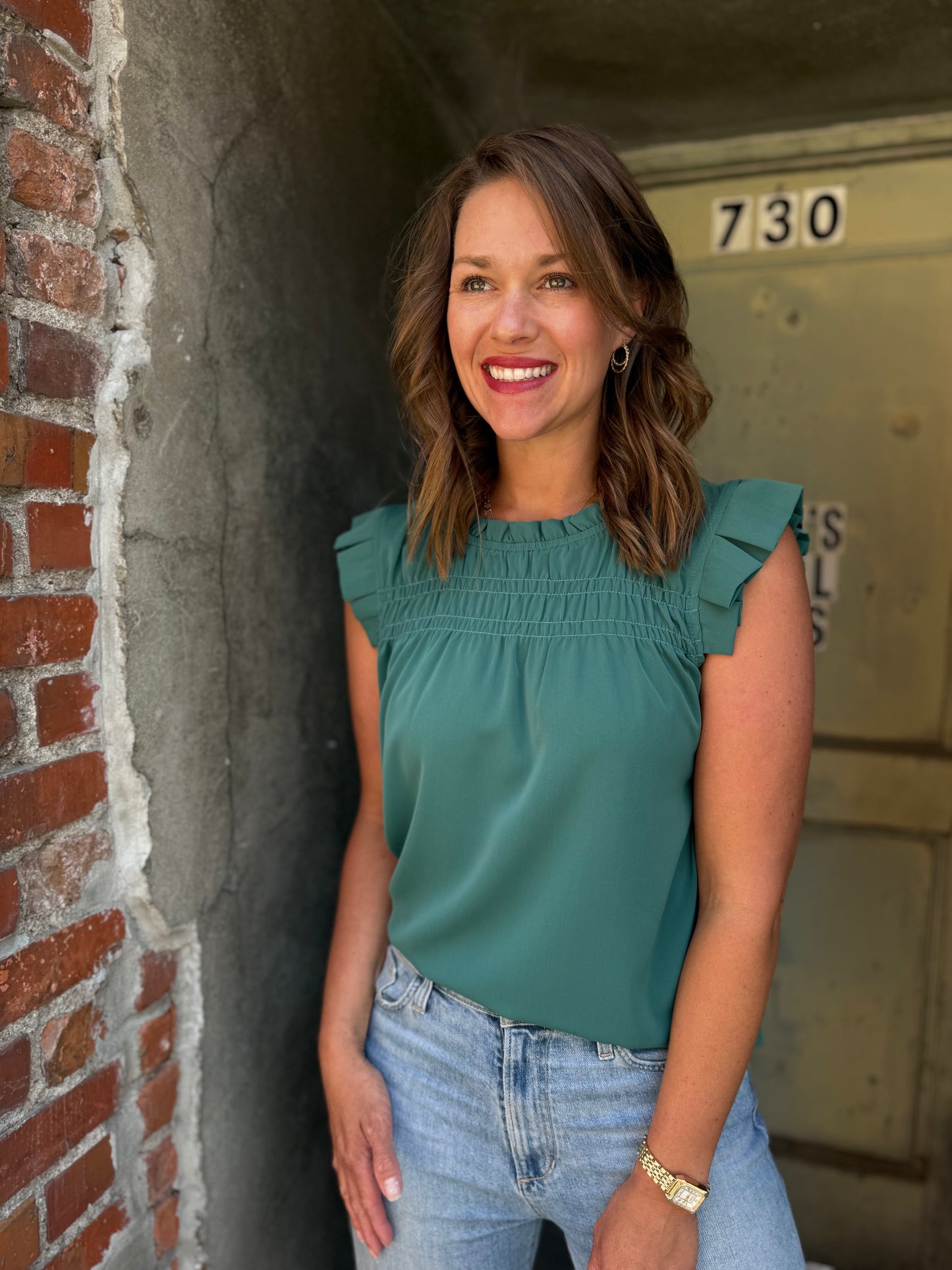 Green Pleated Top