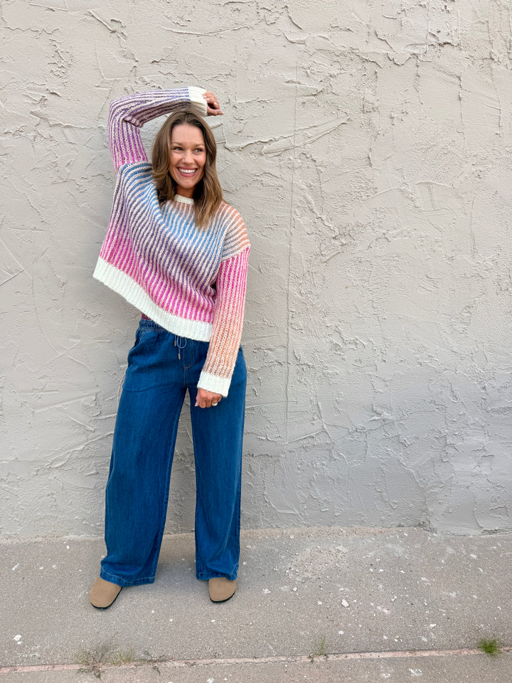 Sunset Ombre Striped Knit Sweater