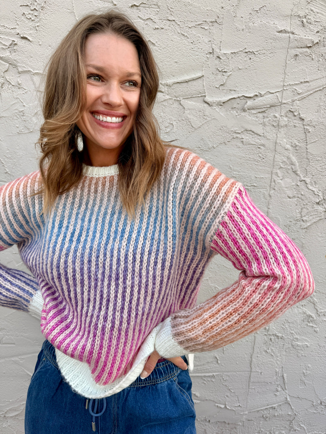 Sunset Ombre Striped Knit Sweater