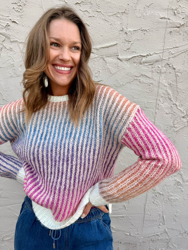 Sunset Ombre Striped Knit Sweater