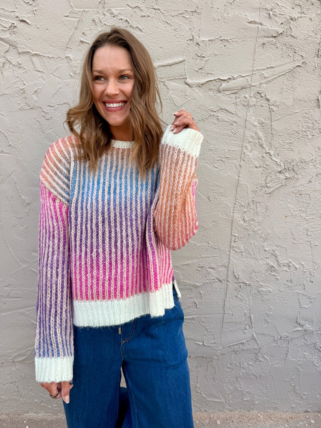 Sunset Ombre Striped Knit Sweater
