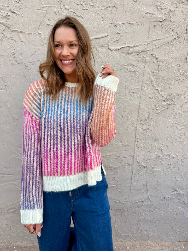 Sunset Ombre Striped Knit Sweater