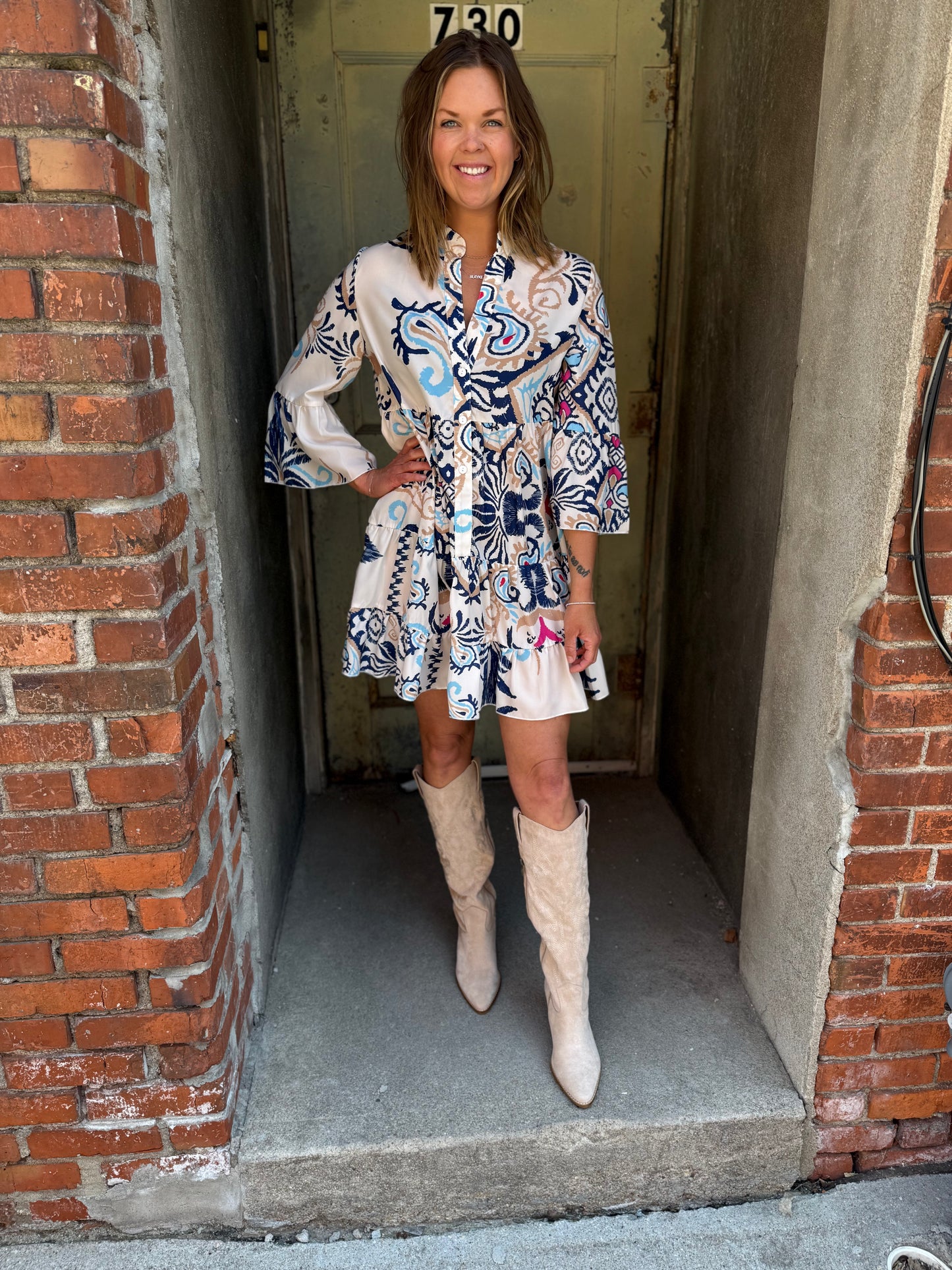 Tribal Charm Buttoned Mini Dress