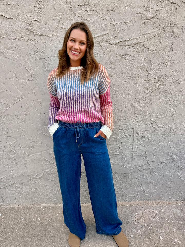 Sunset Ombre Striped Knit Sweater