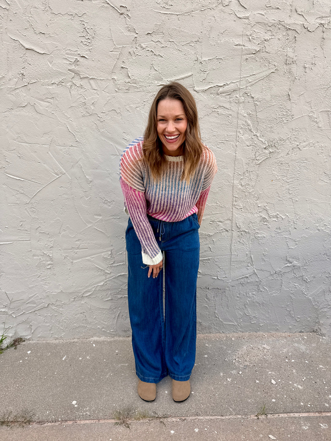 Sunset Ombre Striped Knit Sweater
