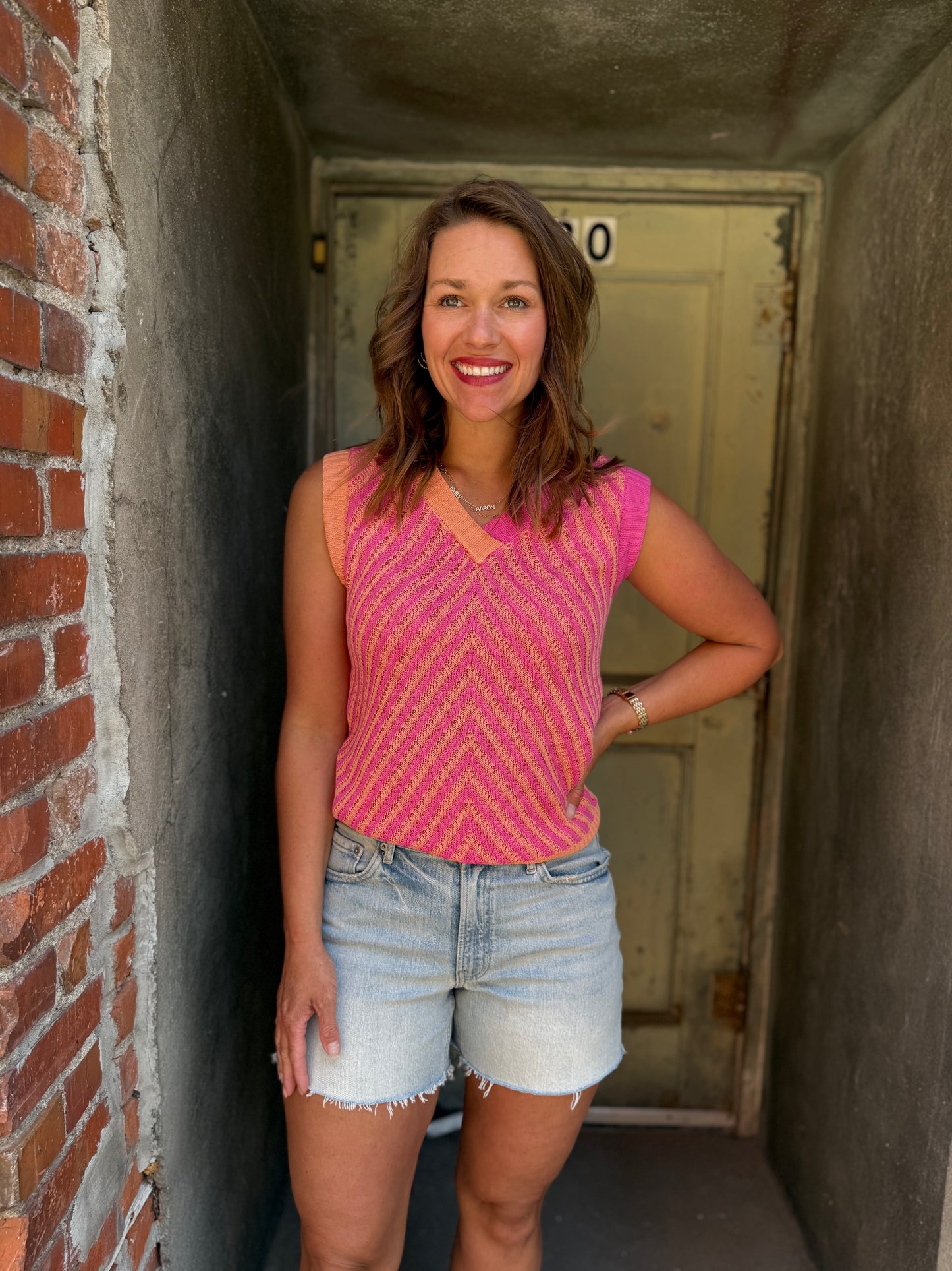 Strawberry Stripes Chevron Sweater Tank