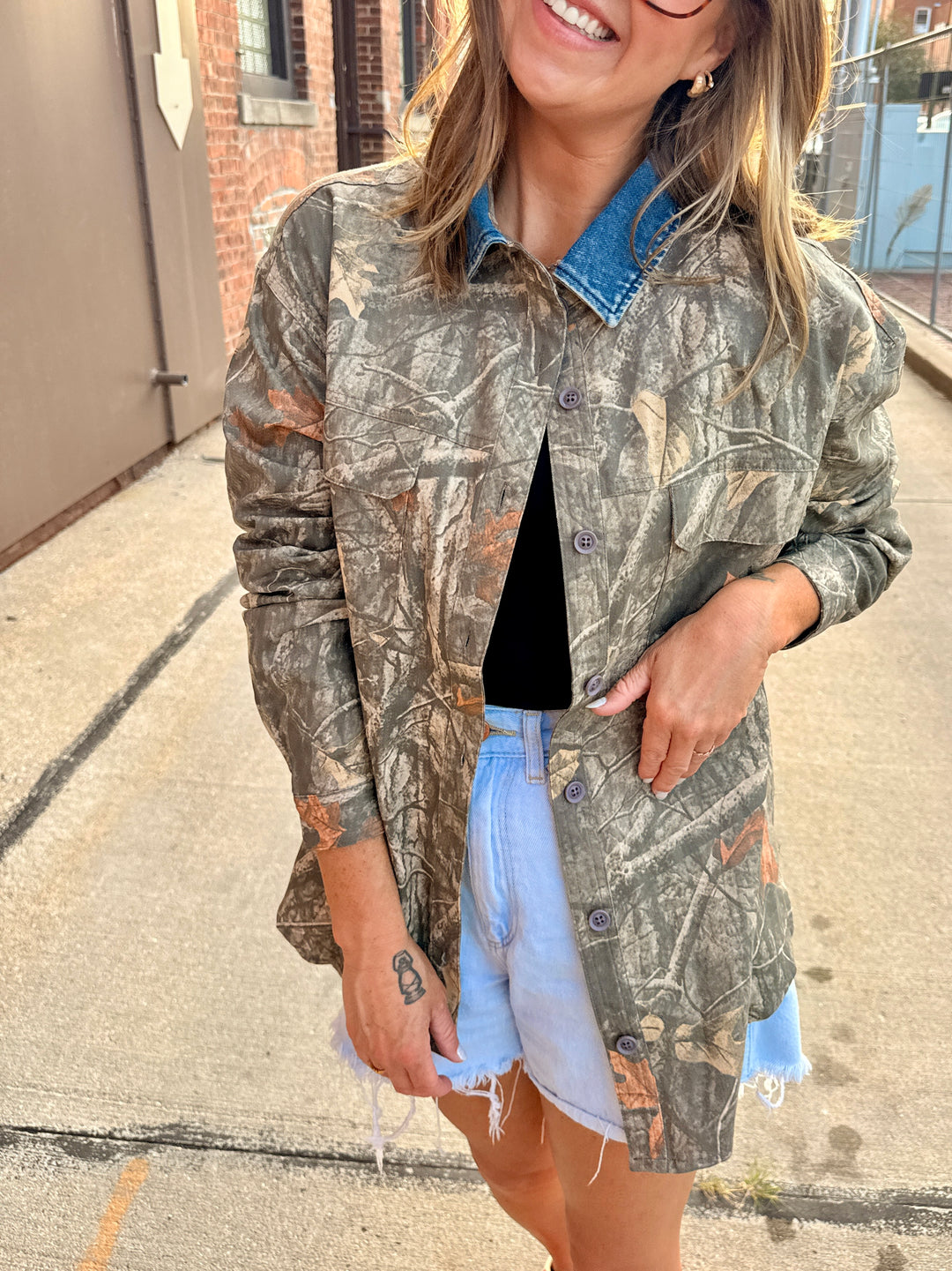 Denim Collar Camo Shacket