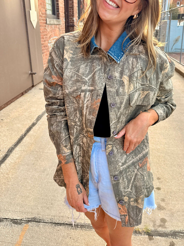 Denim Collar Camo Shacket