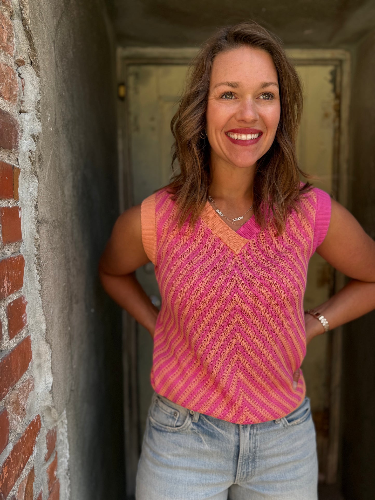 Strawberry Stripes Chevron Sweater Tank