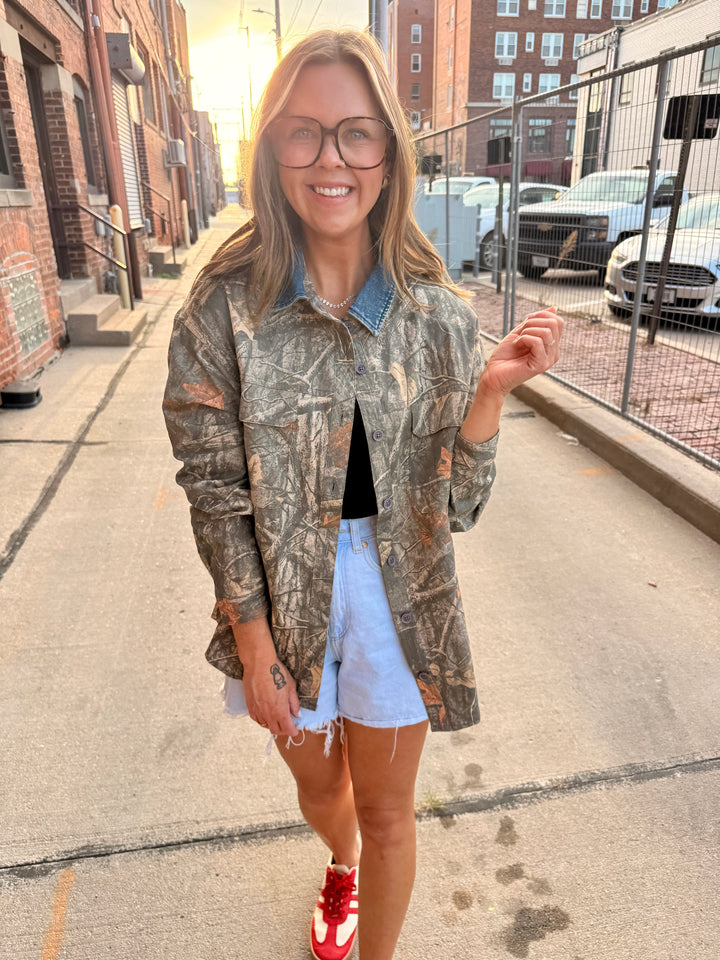 Denim Collar Camo Shacket