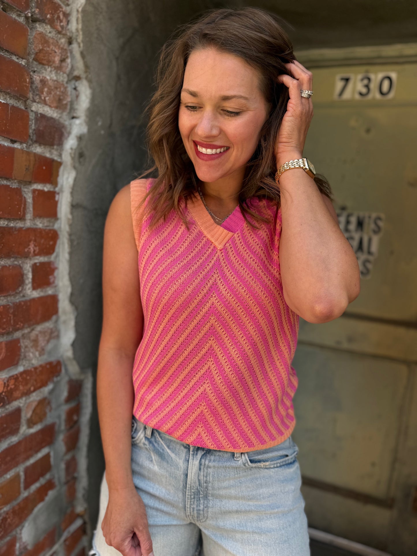 Strawberry Stripes Chevron Sweater Tank