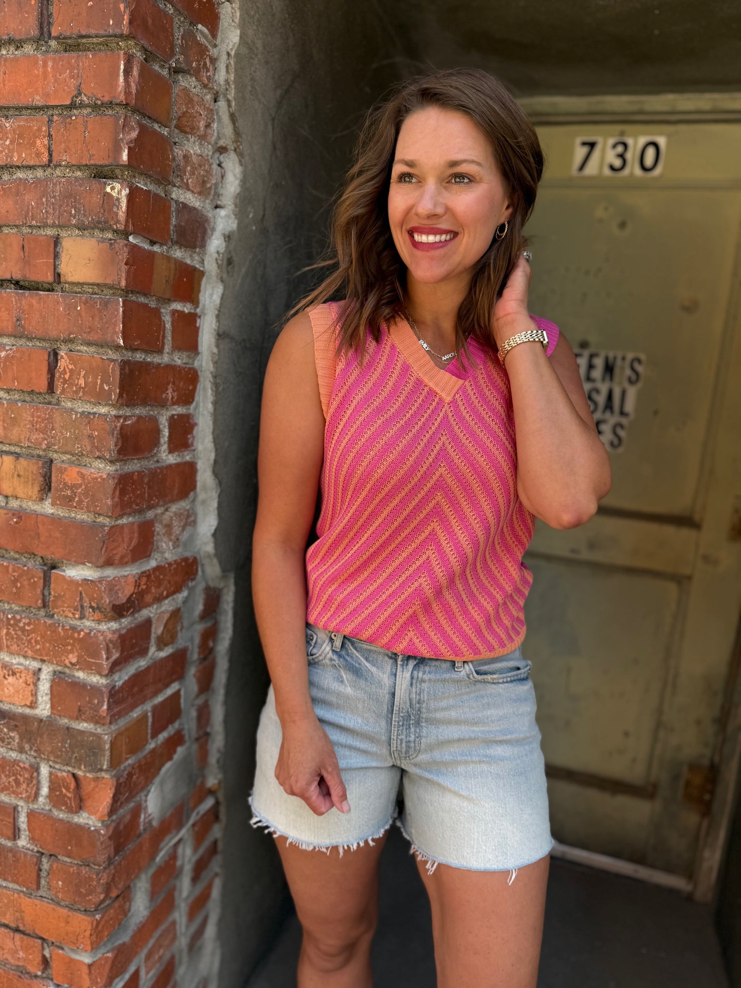 Strawberry Stripes Chevron Sweater Tank