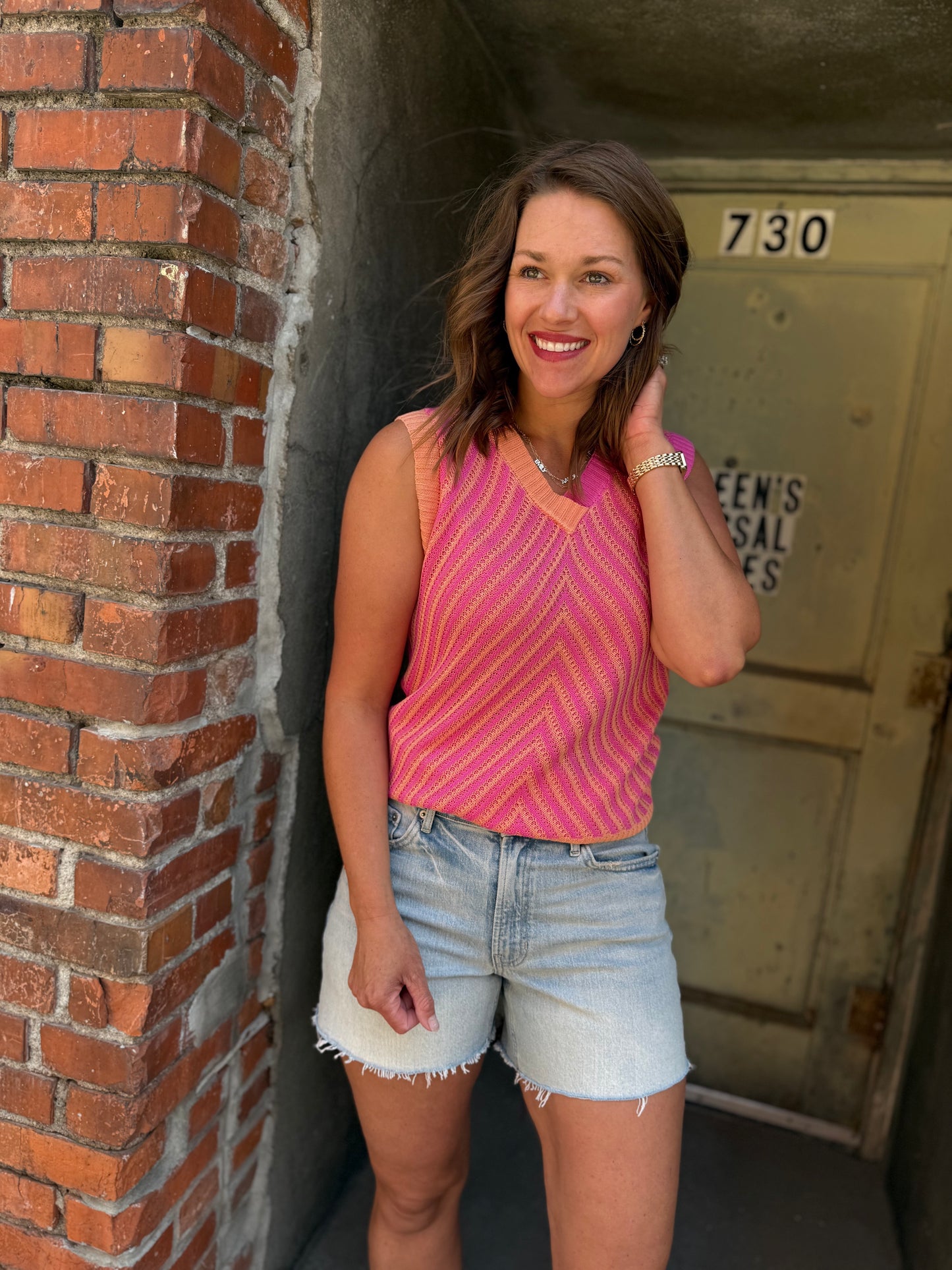 Strawberry Stripes Chevron Sweater Tank