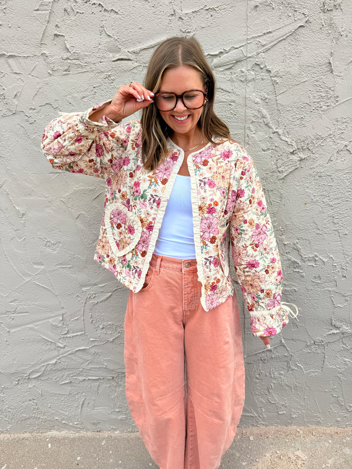 Sweet Romantic Floral Ruffled Jacket