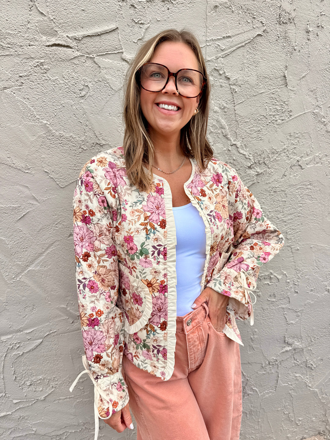 Sweet Romantic Floral Ruffled Jacket