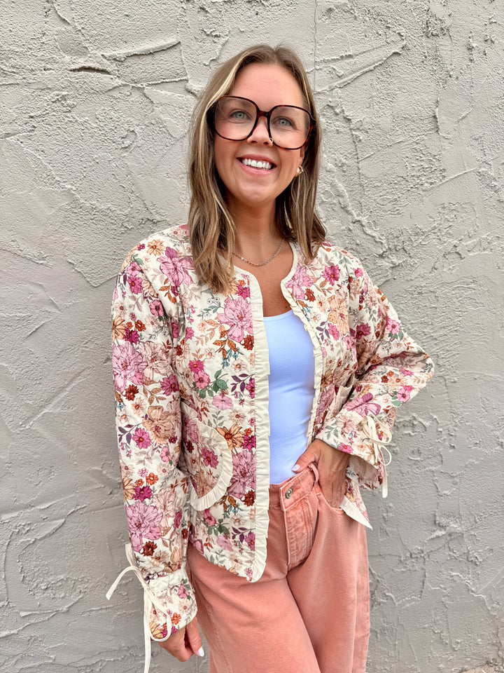 Sweet Romantic Floral Ruffled Jacket
