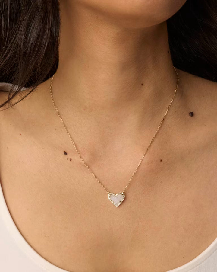 Ari Heart Gold Pendant Necklace - Iridescent Drusy