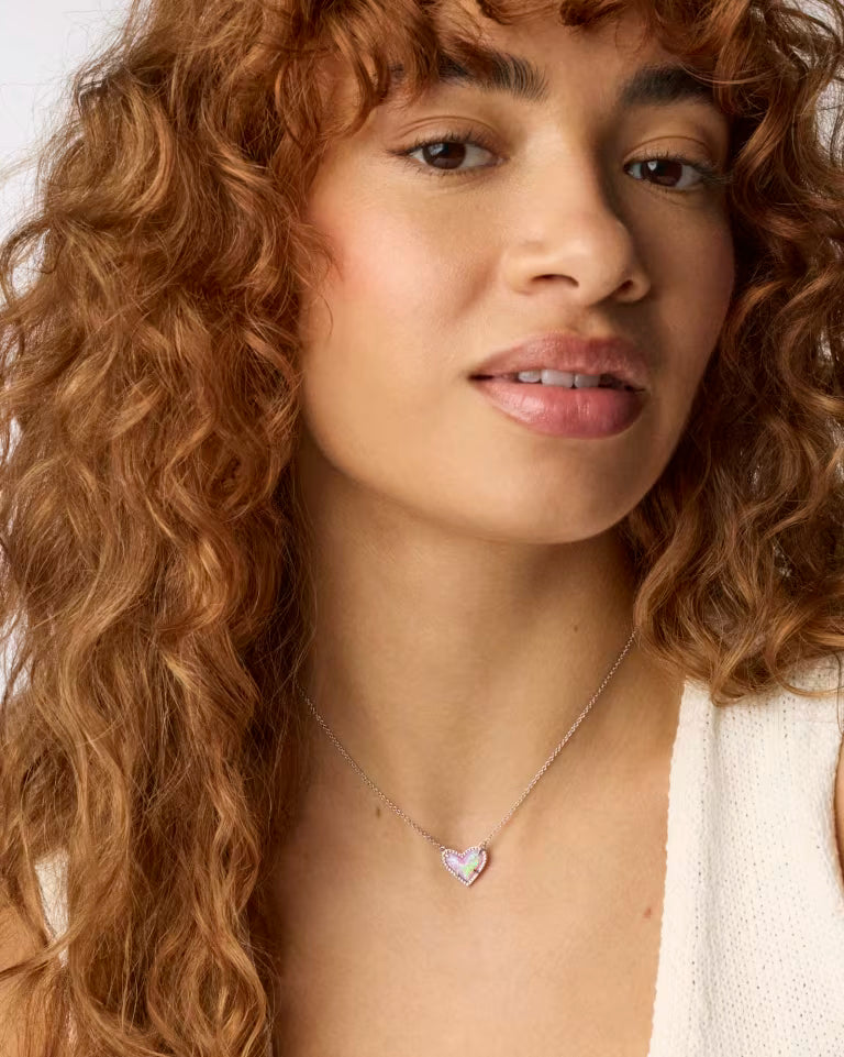 Ari Heart Silver Pendant Necklace - Pink Iridescent