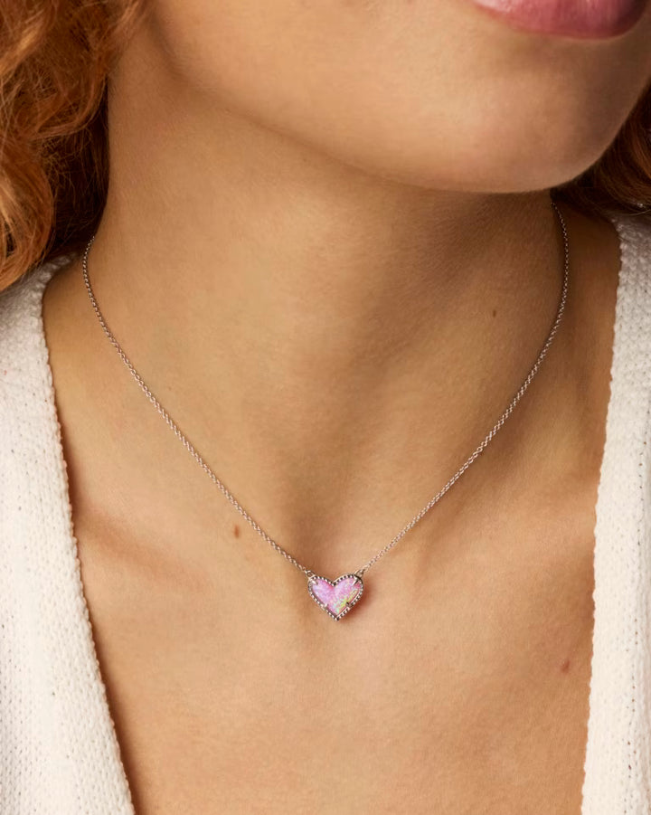 Ari Heart Silver Pendant Necklace - Pink Iridescent